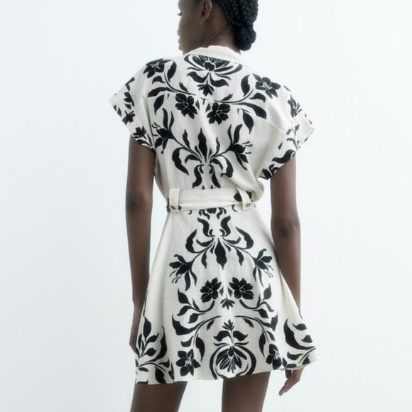 Zara LINEN BLEND PRINTED DRESS size small - Picture 2 of 15